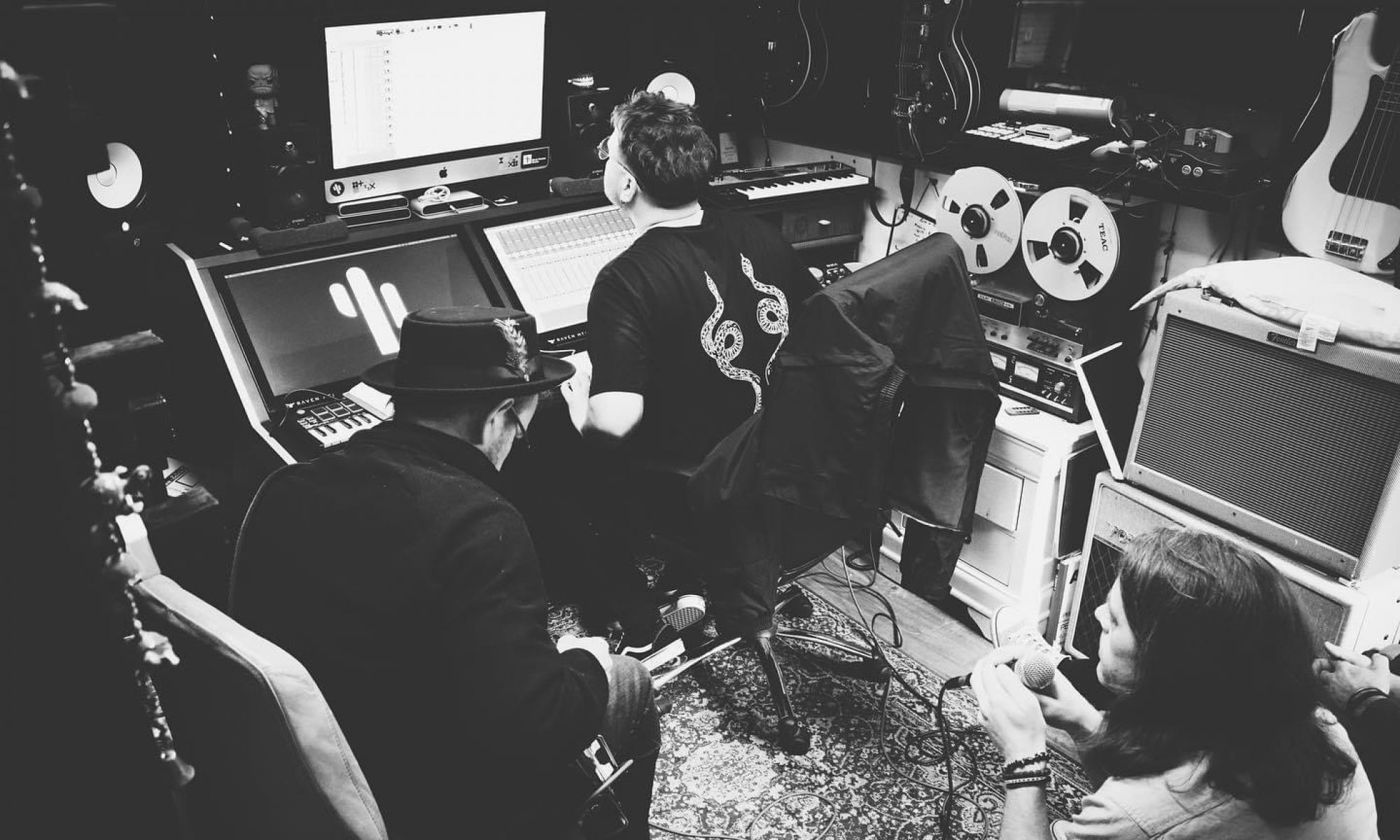 A recording session in the control room at Black Cactus Studio